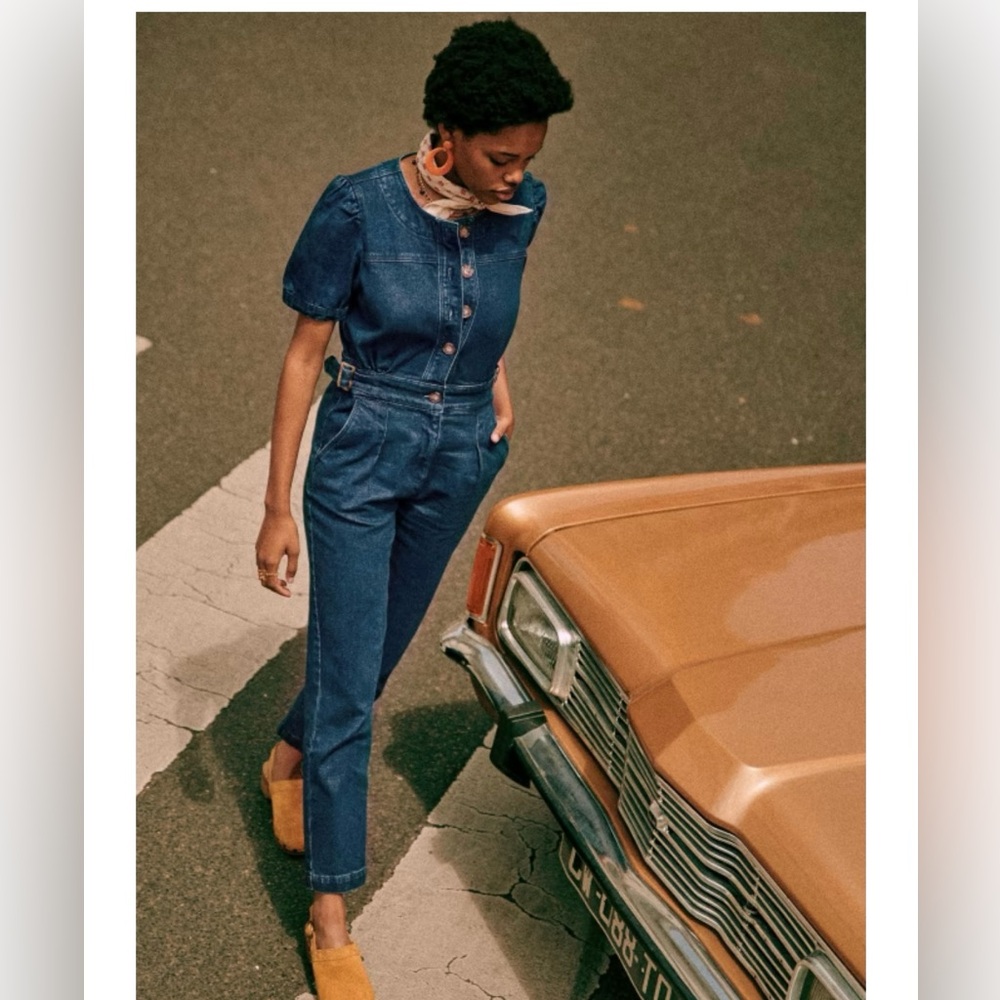 Sezane Lucia Denim Straight Leg Jumpsuit